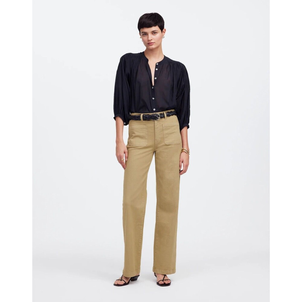 MADEWELL Emmett Wide Leg Pant Patch Pocket Ed 32 Heritage Khaki Super Stretch B8